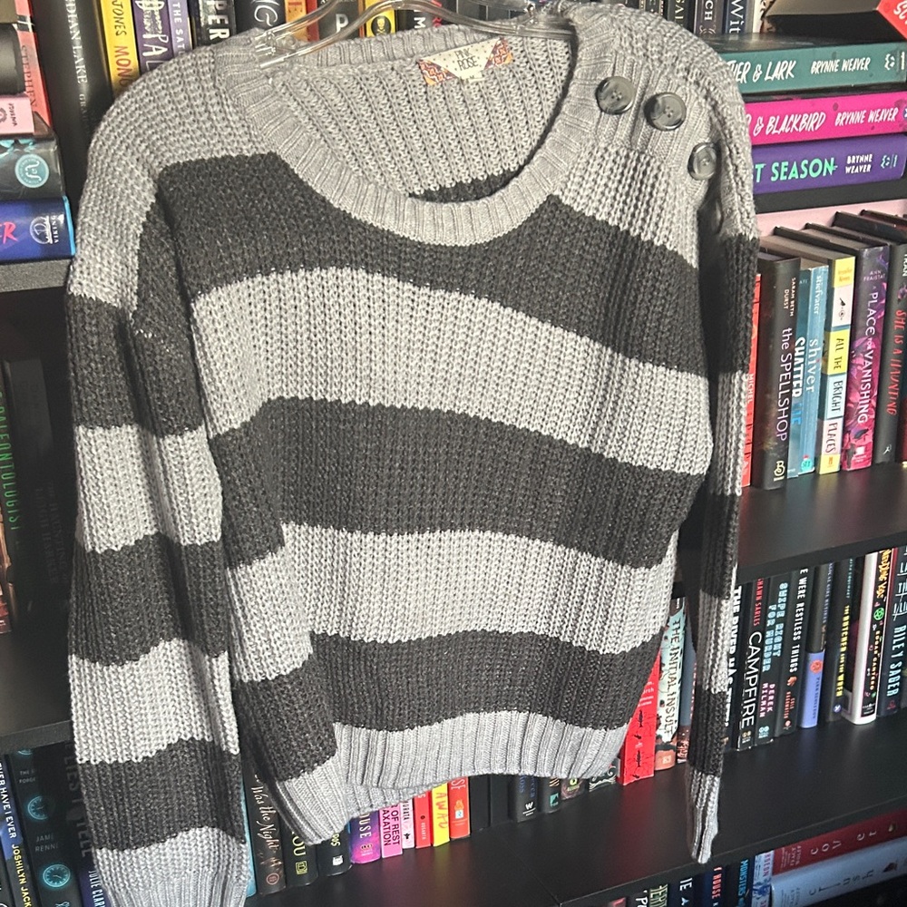Pink Rose Gray and Black Striped Sweater